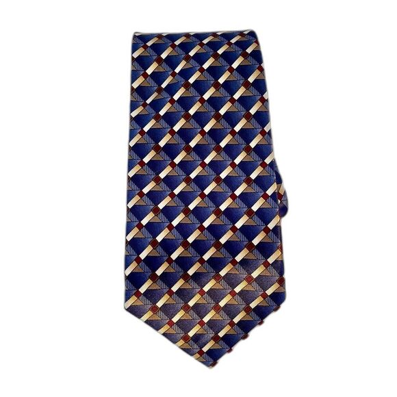 Taylor & Henry Necktie, Geometric Navy Blue, Gold, Cream and Mauve Colors - Picture 1 of 6